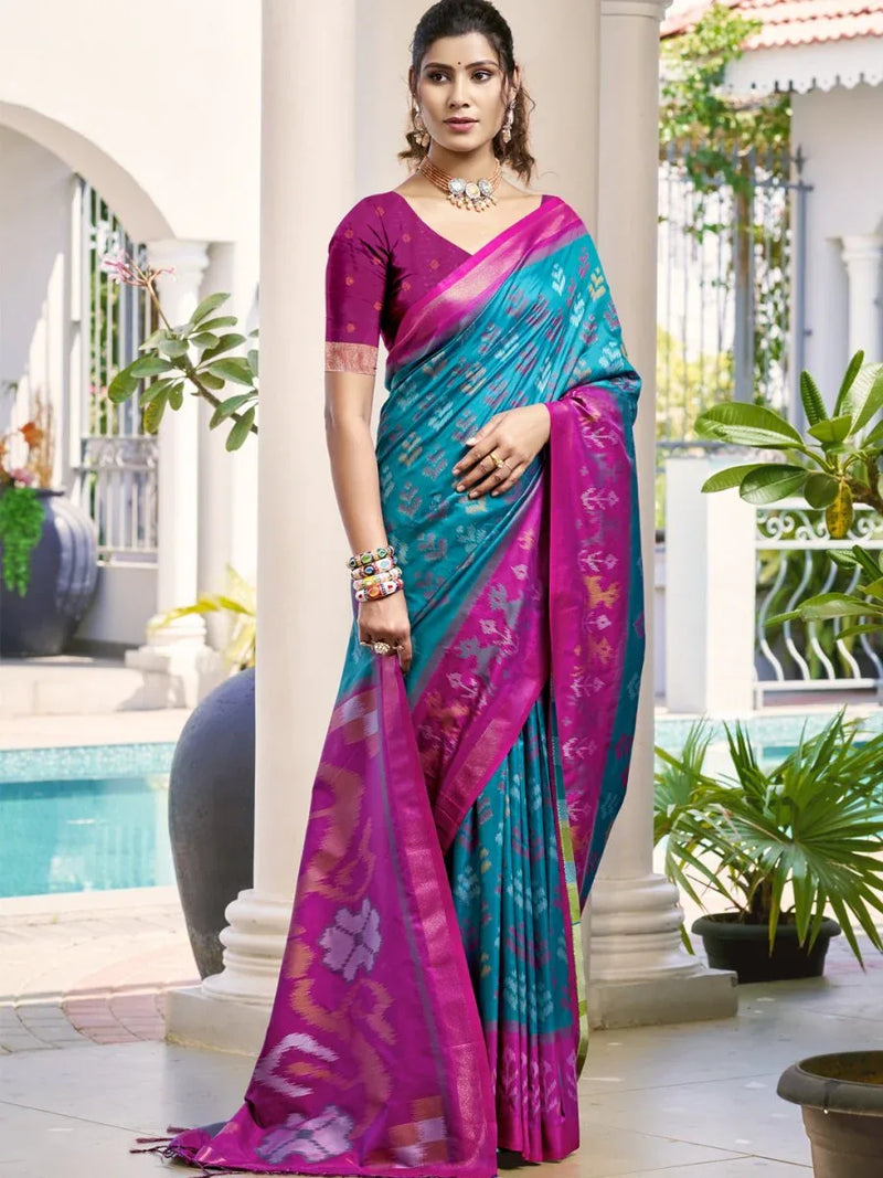 Sky Blue POORVIKA SILK VOL 1 Pochampalli Silk Saree with Blouse Piece - EZBER