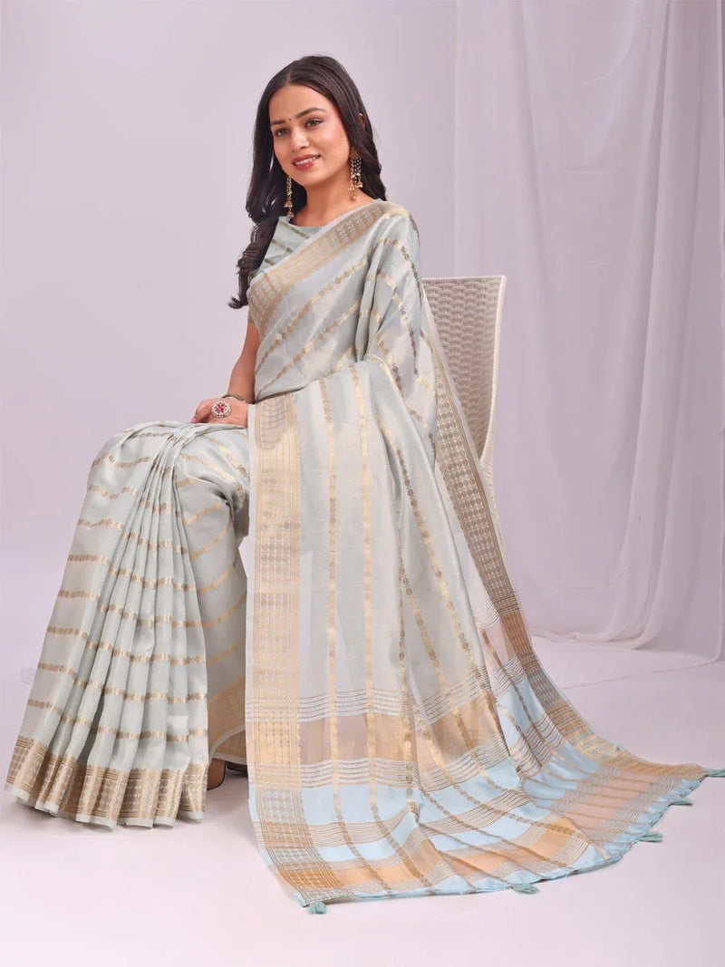 Sky Blue PORTO Organza Saree with Blouse Piece - EZBER