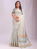 Sky Blue PORTO Organza Saree with Blouse Piece - EZBER