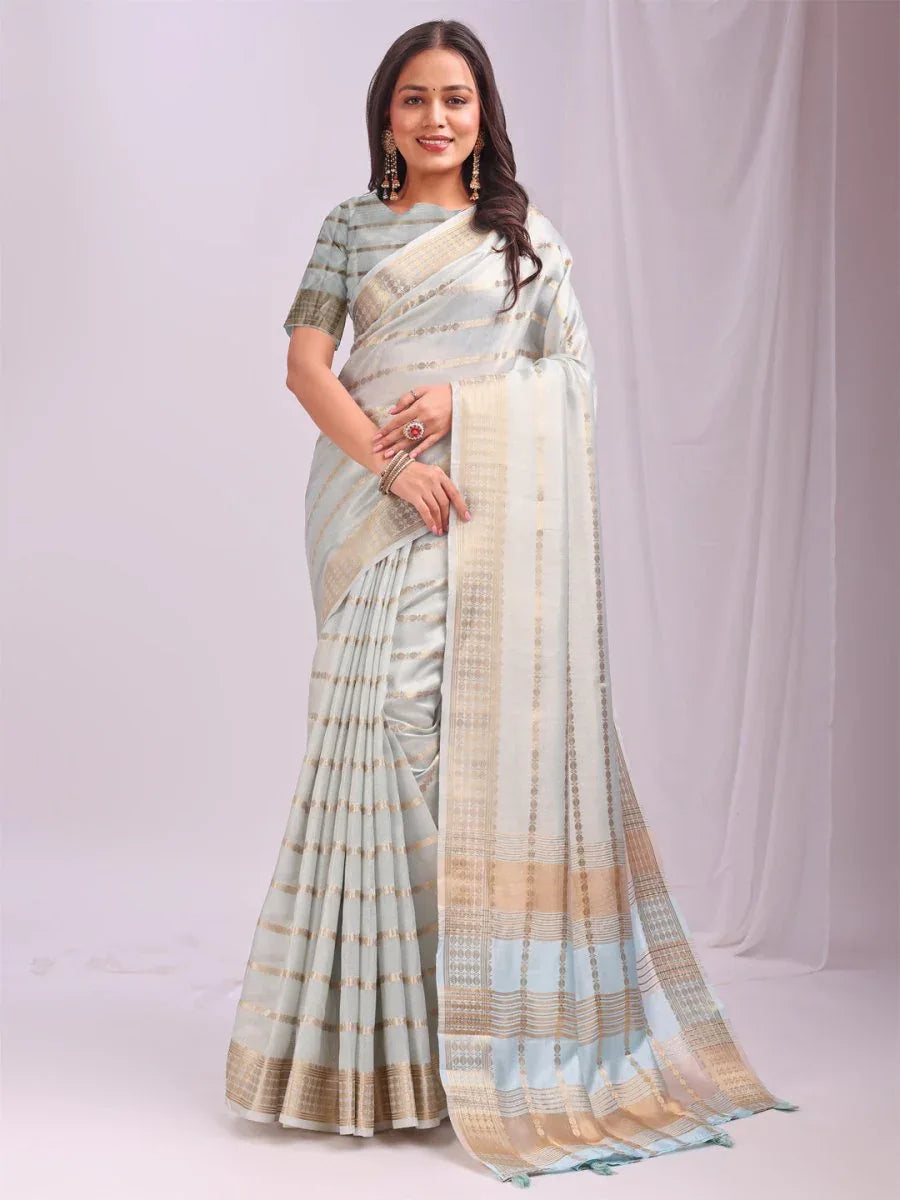 Sky Blue PORTO Organza Saree with Blouse Piece - EZBER