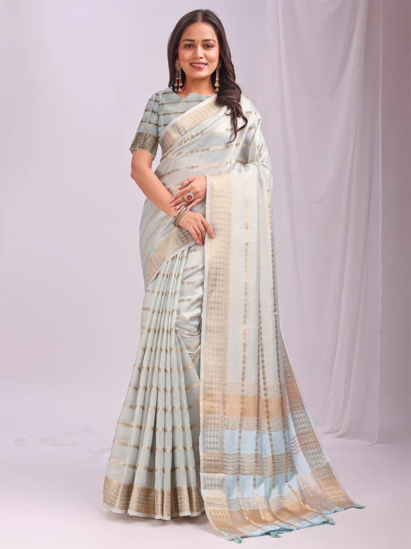 Sky Blue PORTO Organza Saree with Blouse Piece - EZBER