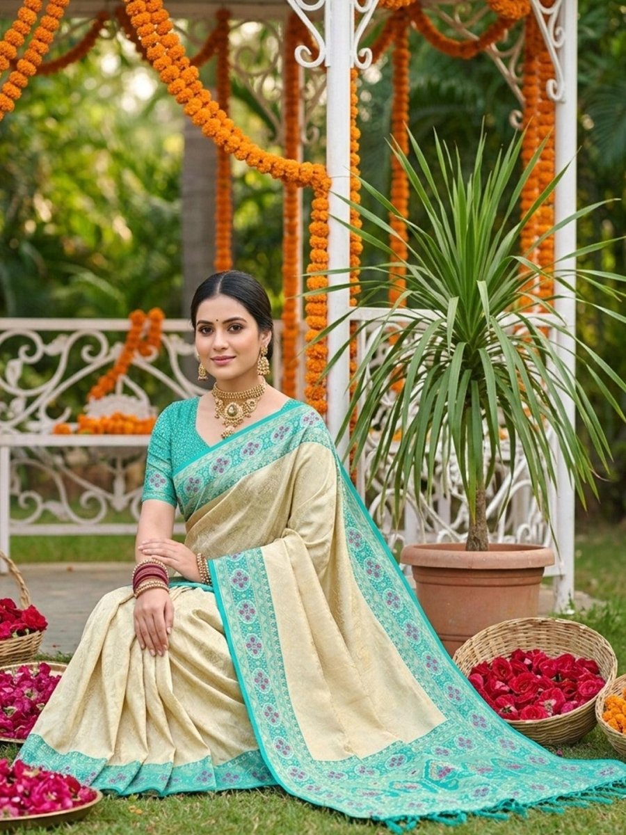 Sky Blue Silk Blend Handloom Saree | EZB SI04 SRKAN1004 - EZBER