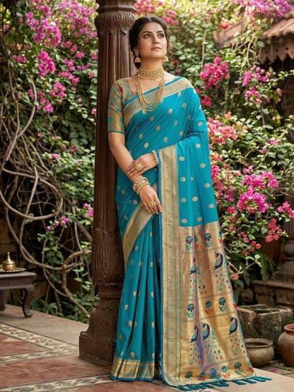 Sky Blue Silk Blend Handloom Saree | EZB SI04 SUPAR1005 - EZBER