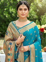 Sky Blue Paithani Silk Blend Handloom Saree | EZB SI04 SUPAR1005