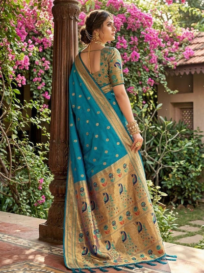 Sky Blue Silk Blend Handloom Saree | EZB SI04 SUPAR1005 - EZBER