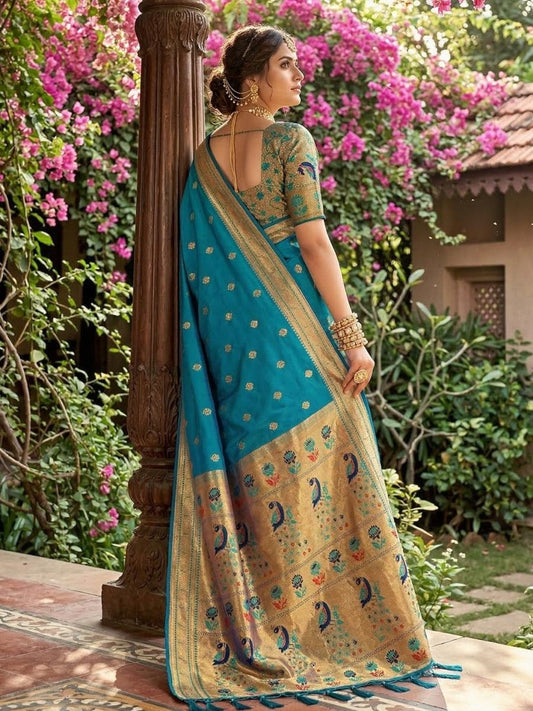 Sky Blue Silk Blend Handloom Saree | EZB SI04 SUPAR1005 - EZBER
