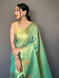 Sky Blue Silk Festive Wear Saree With Blouse Piece - EZBER