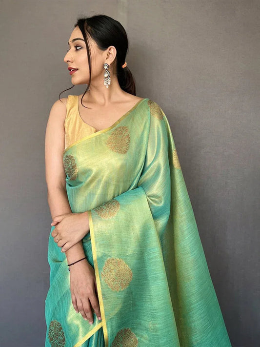 Sky Blue Silk Festive Wear Saree With Blouse Piece - EZBER