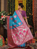 Sky Blue Silk Saree With Blouse Piece - EZBER