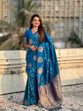 Sky Blue Soft silk Saree With Blouse Piece - EZBER