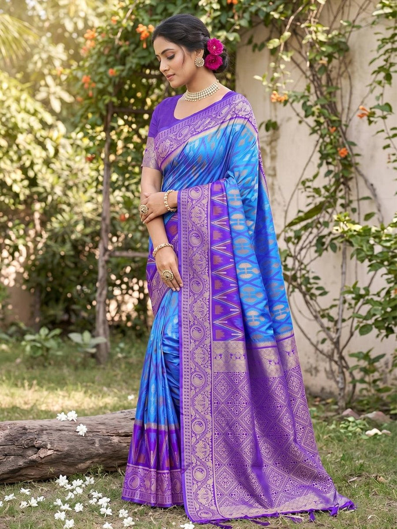 Sky Blue Soft Silk Stripe N Motif Saree | EZB SI04 SRPOC7007 - EZBER