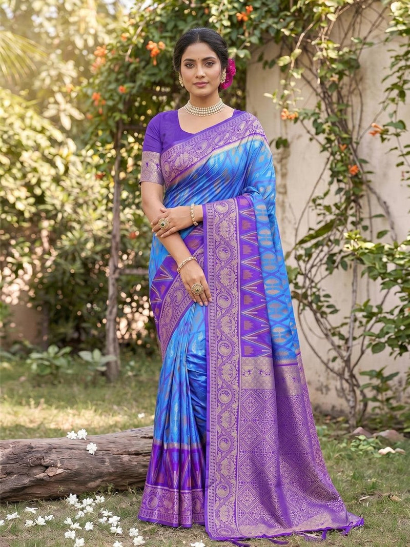 Sky Blue Soft Silk Stripe N Motif Saree | EZB SI04 SRPOC7007 - EZBER