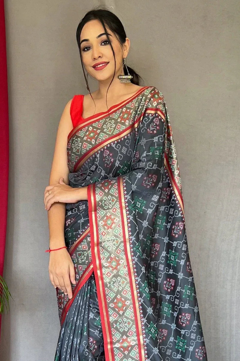 Slate Green Patola Saree - EZBER