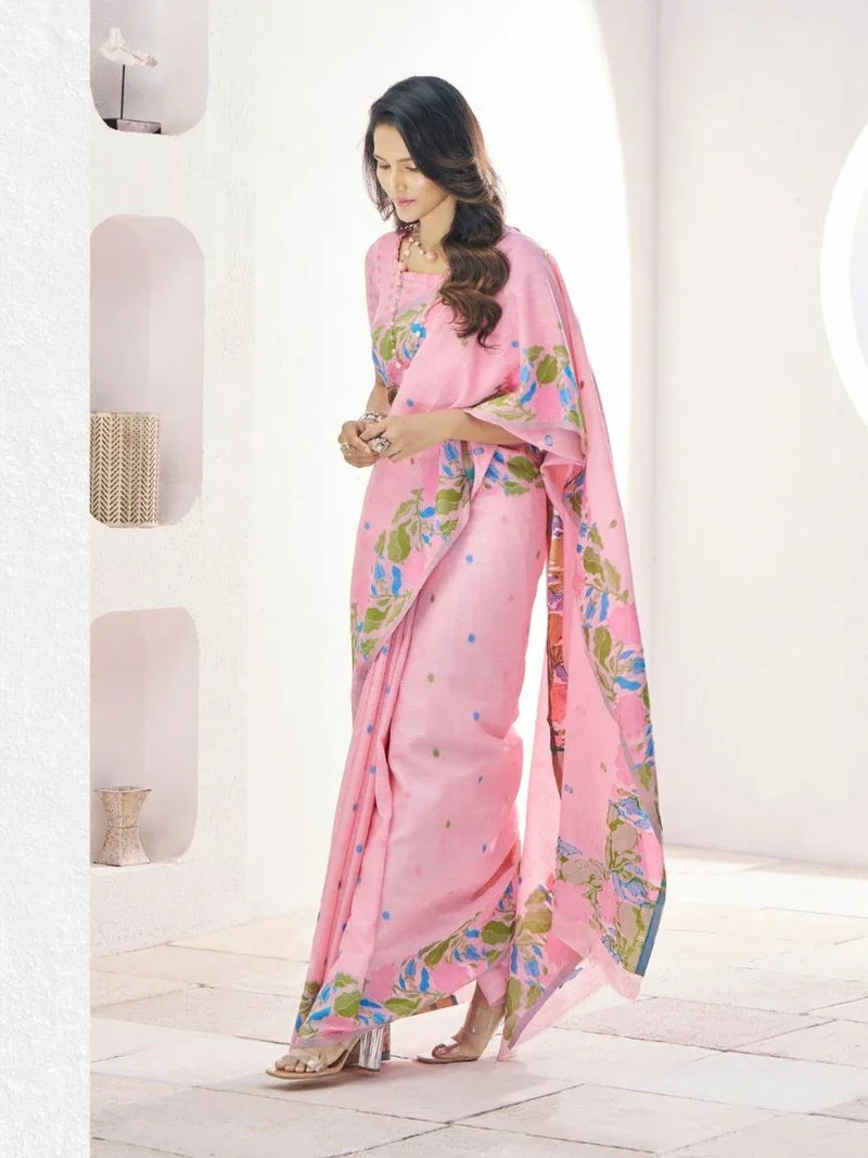 Soft Linen With Big Jaquard Pallu Handloom Saree - EZBER