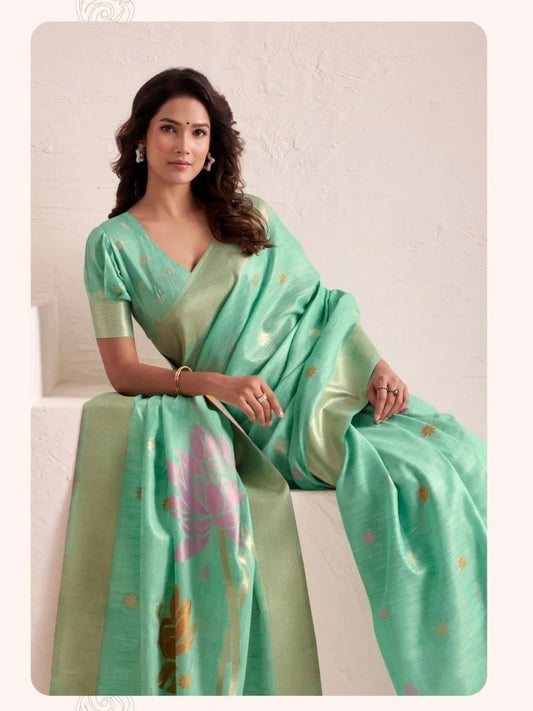 Soft Linen With Big Jaquard Pallu Handloom Saree - EZBER