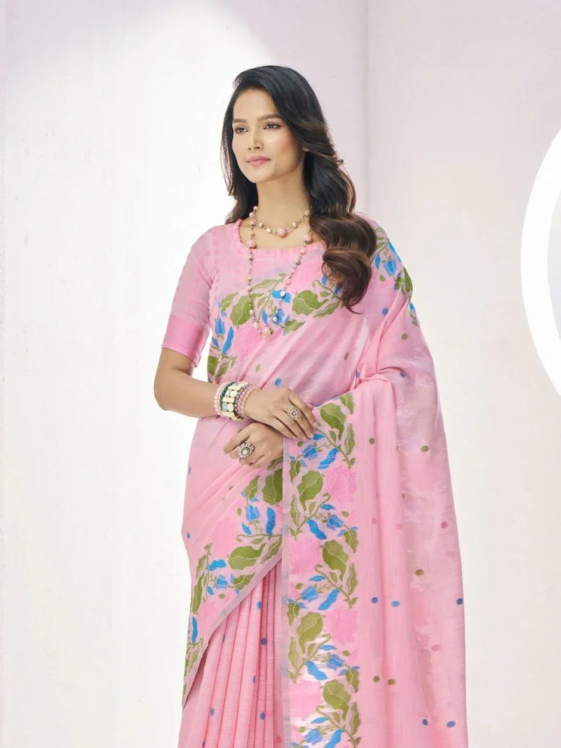 Soft Linen With Big Jaquard Pallu Handloom Saree - EZBER