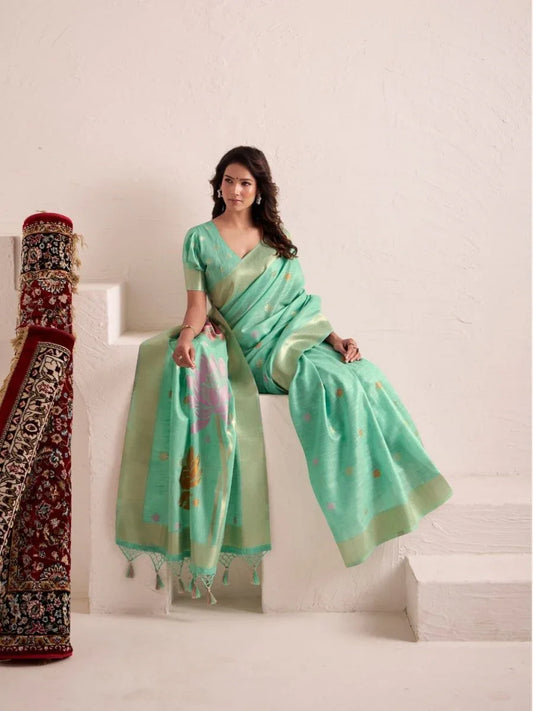 Soft Linen With Big Jaquard Pallu Handloom Saree - EZBER