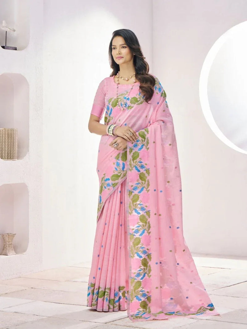Soft Linen With Big Jaquard Pallu Handloom Saree - EZBER