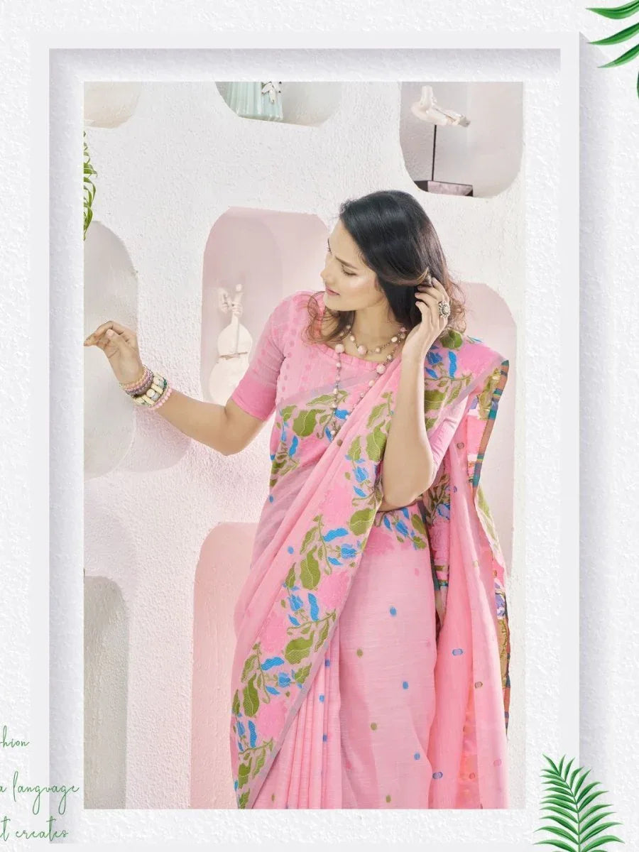 Soft Linen With Big Jaquard Pallu Handloom Saree - EZBER