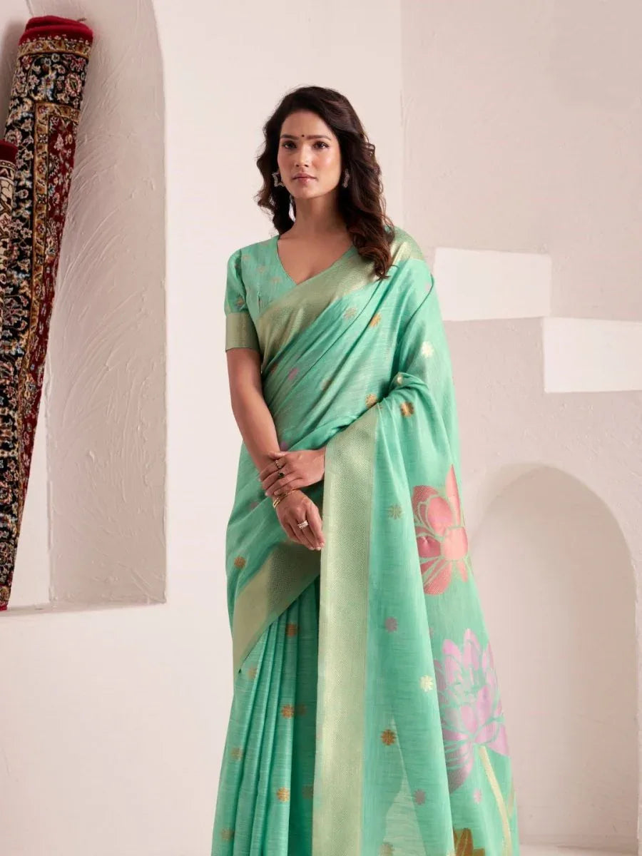Soft Linen With Big Jaquard Pallu Handloom Saree - EZBER