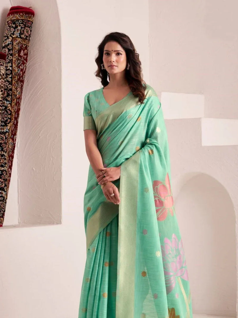 Soft Linen With Big Jaquard Pallu Handloom Saree - EZBER