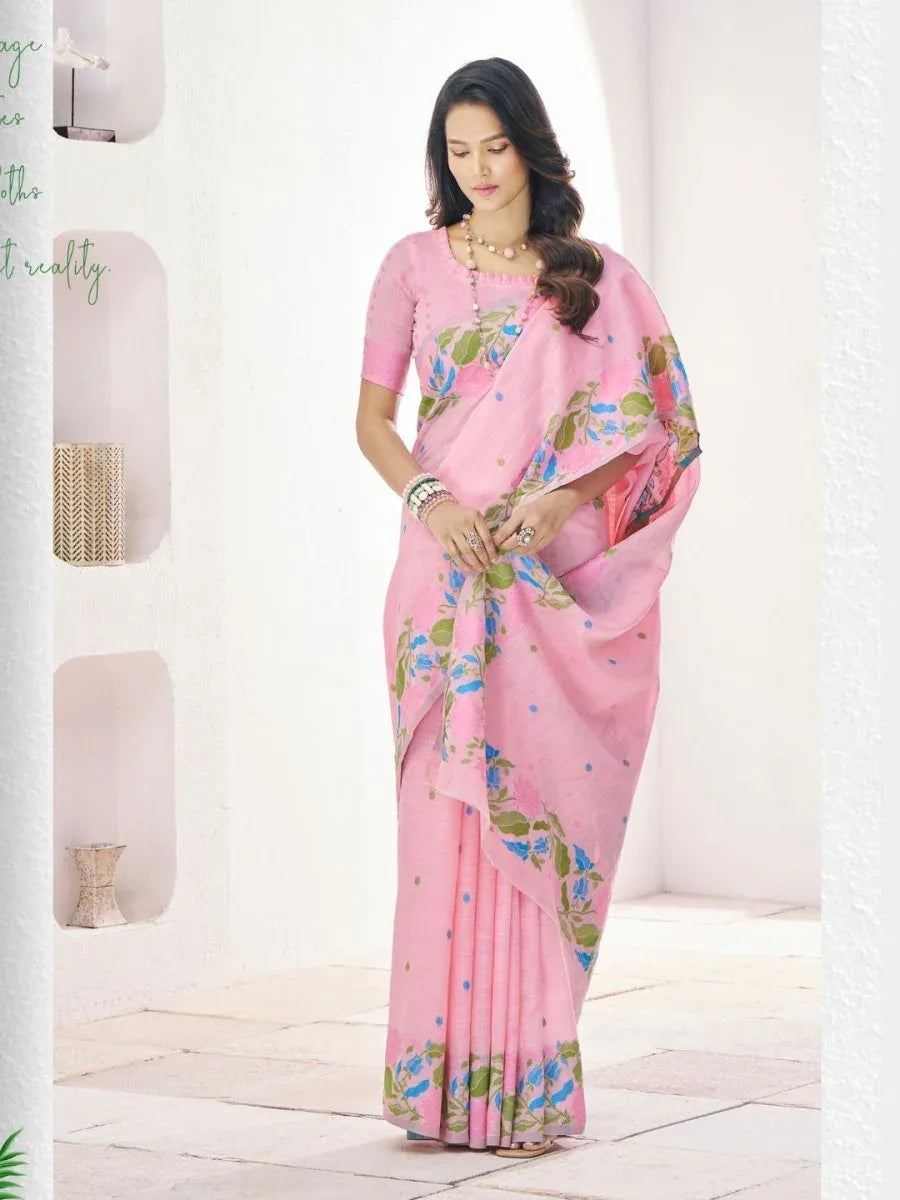 Soft Linen With Big Jaquard Pallu Handloom Saree - EZBER