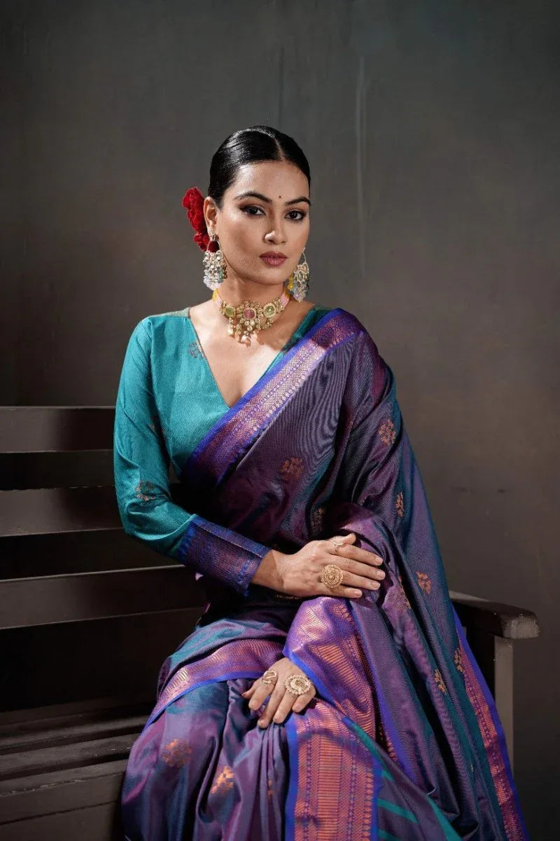 Soft Silk Chitt Pallue With Contrast Blouse Weaving Saree - EZBER