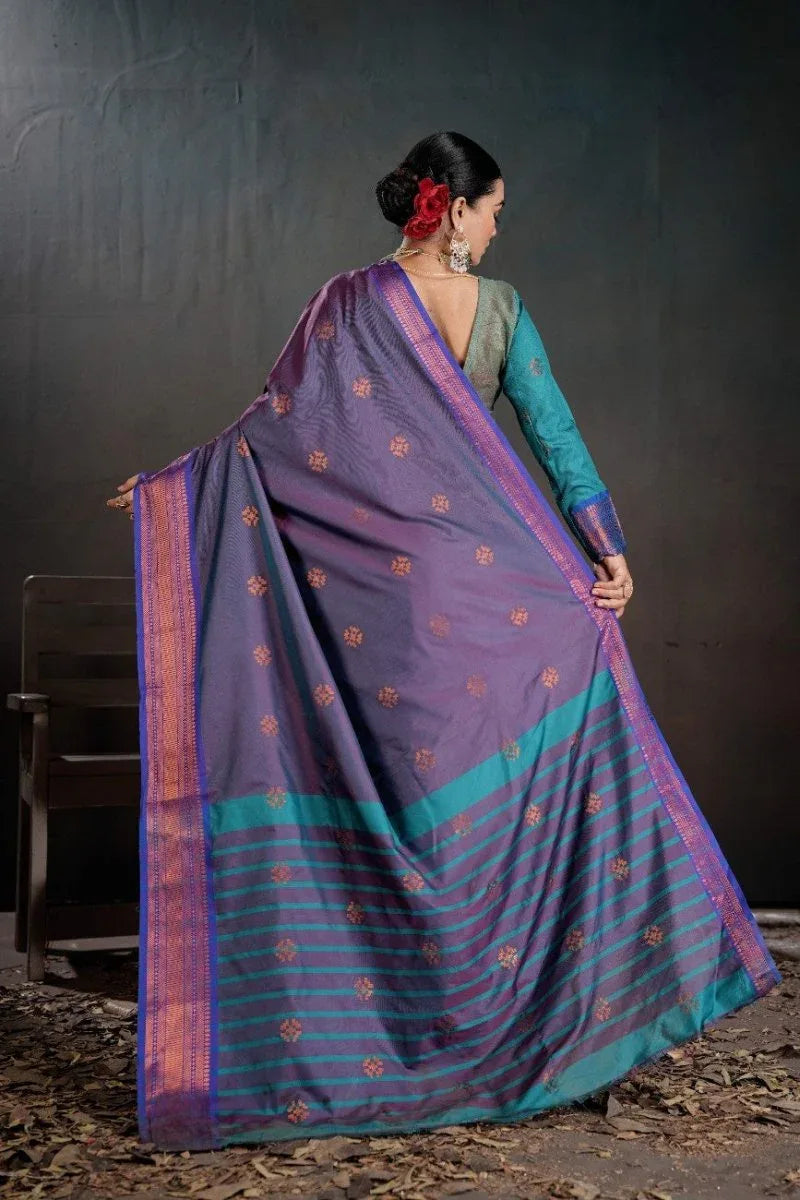 Soft Silk Chitt Pallue With Contrast Blouse Weaving Saree - EZBER