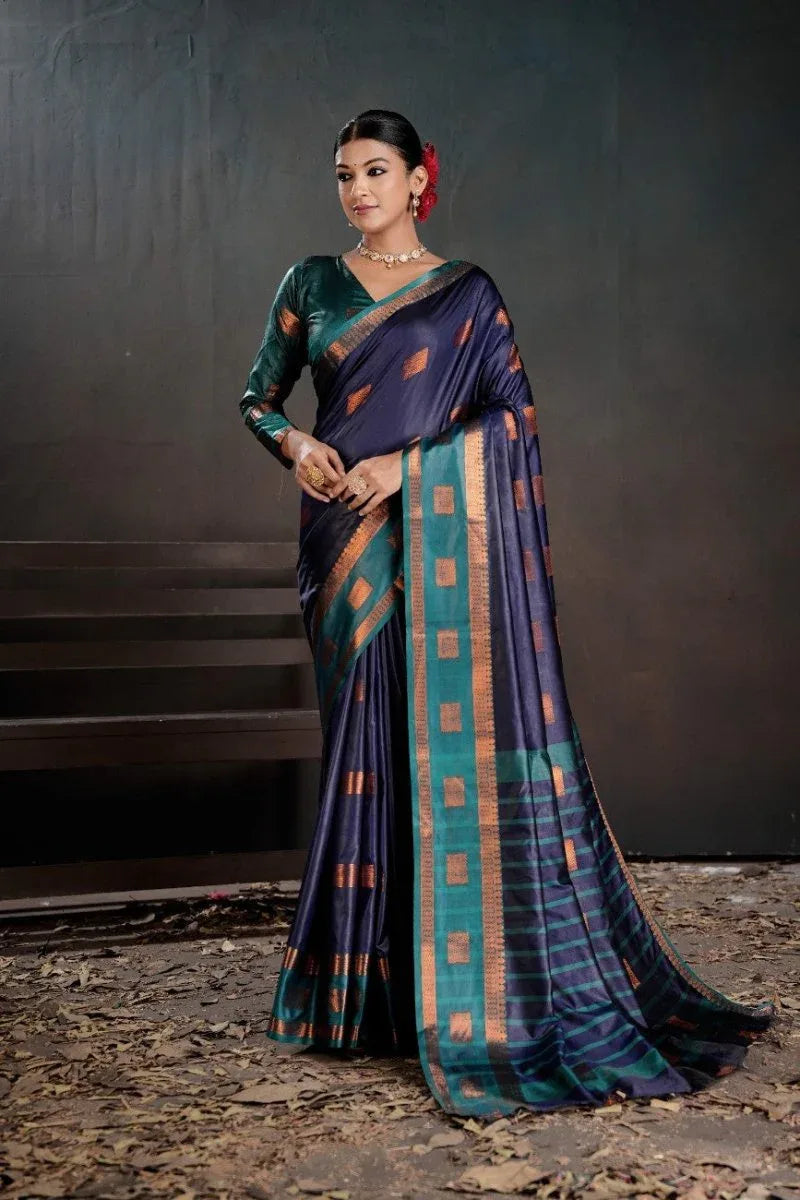 Soft Silk Chitt Pallue With Contrast Blouse Weaving Saree - EZBER
