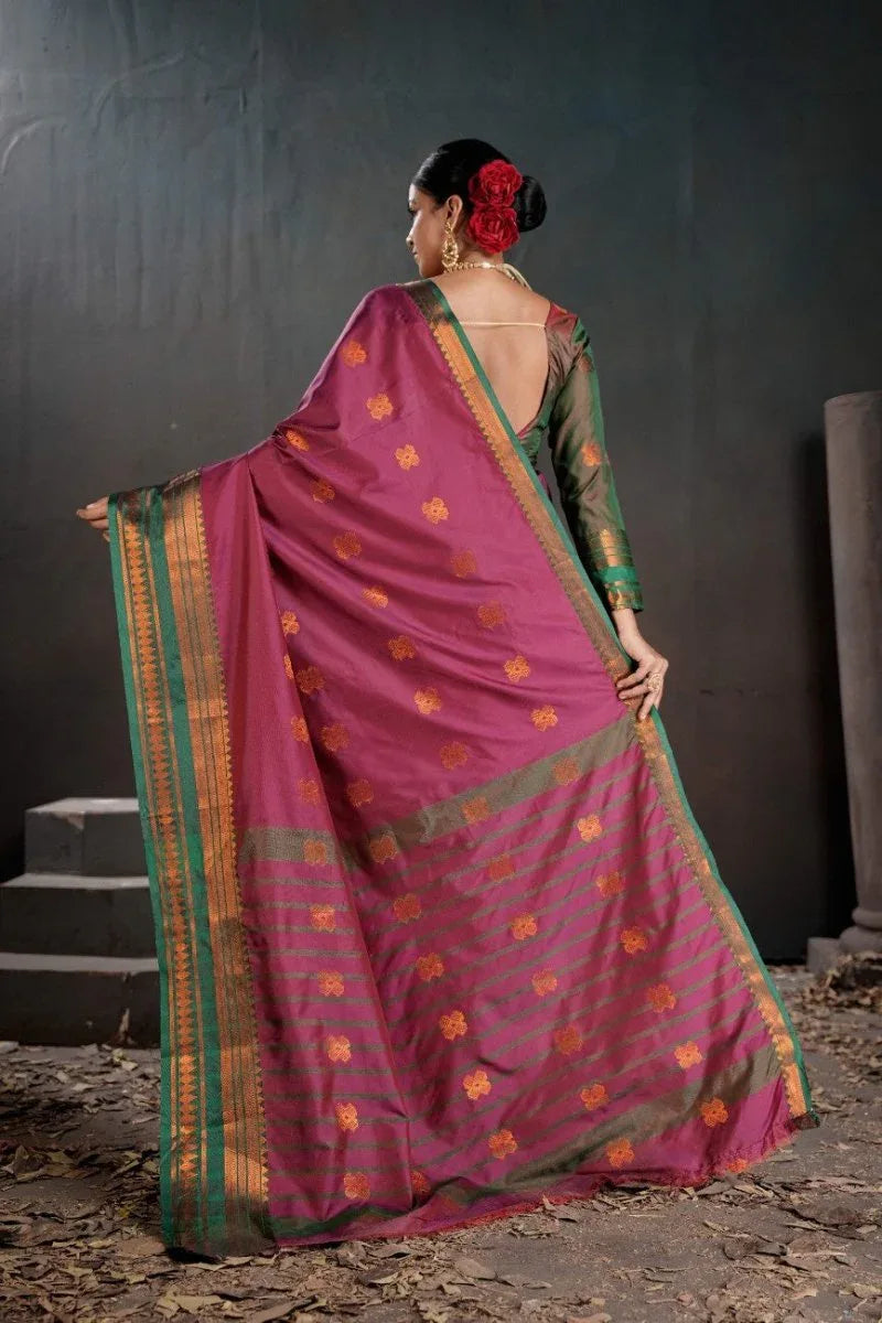 Soft Silk Chitt Pallue With Contrast Blouse Weaving Saree - EZBER