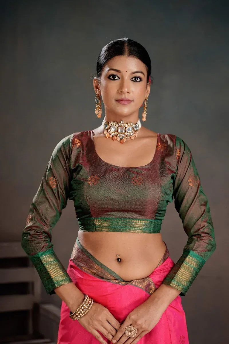 Soft Silk Chitt Pallue With Contrast Blouse Weaving Saree - EZBER