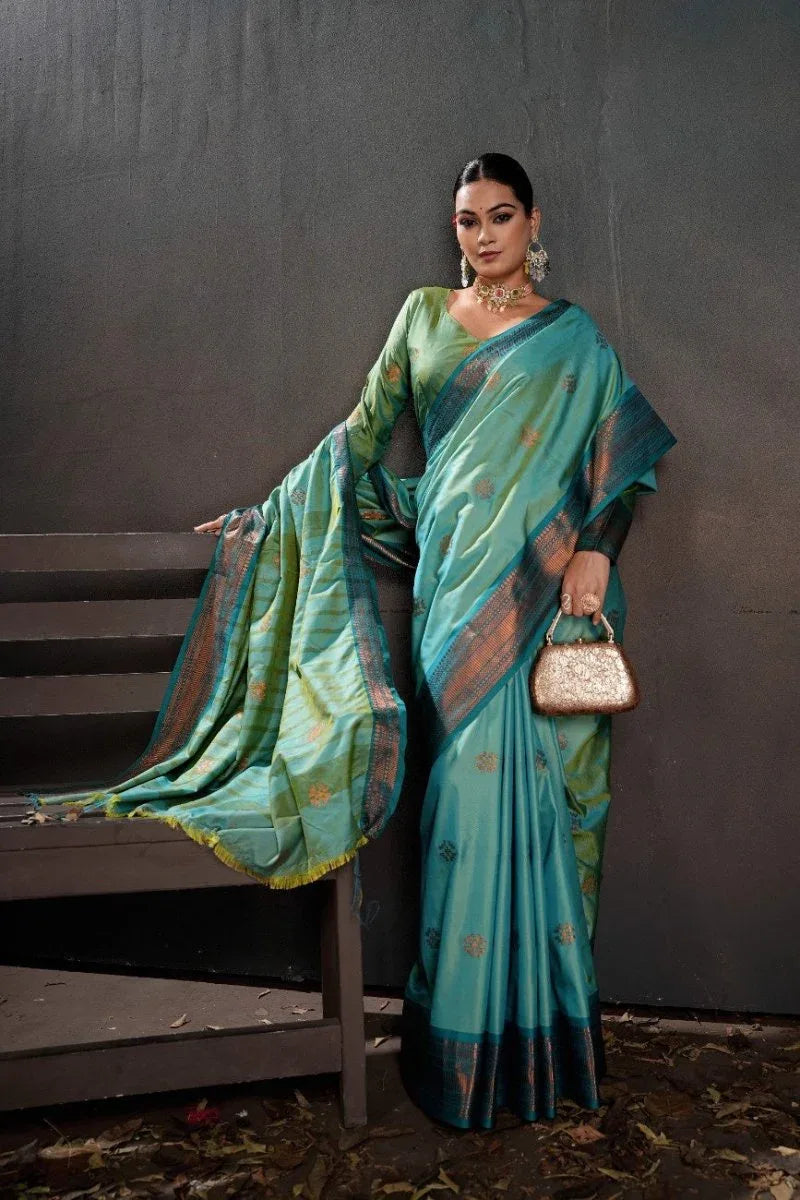 Soft Silk Chitt Pallue With Contrast Blouse Weaving Saree - EZBER