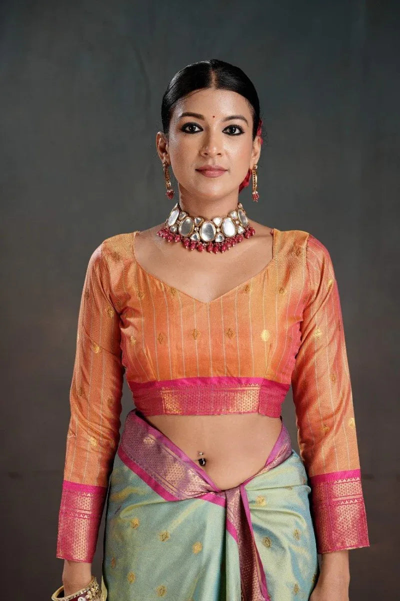 Soft Silk Chitt Pallue With Contrast Blouse Weaving Saree - EZBER