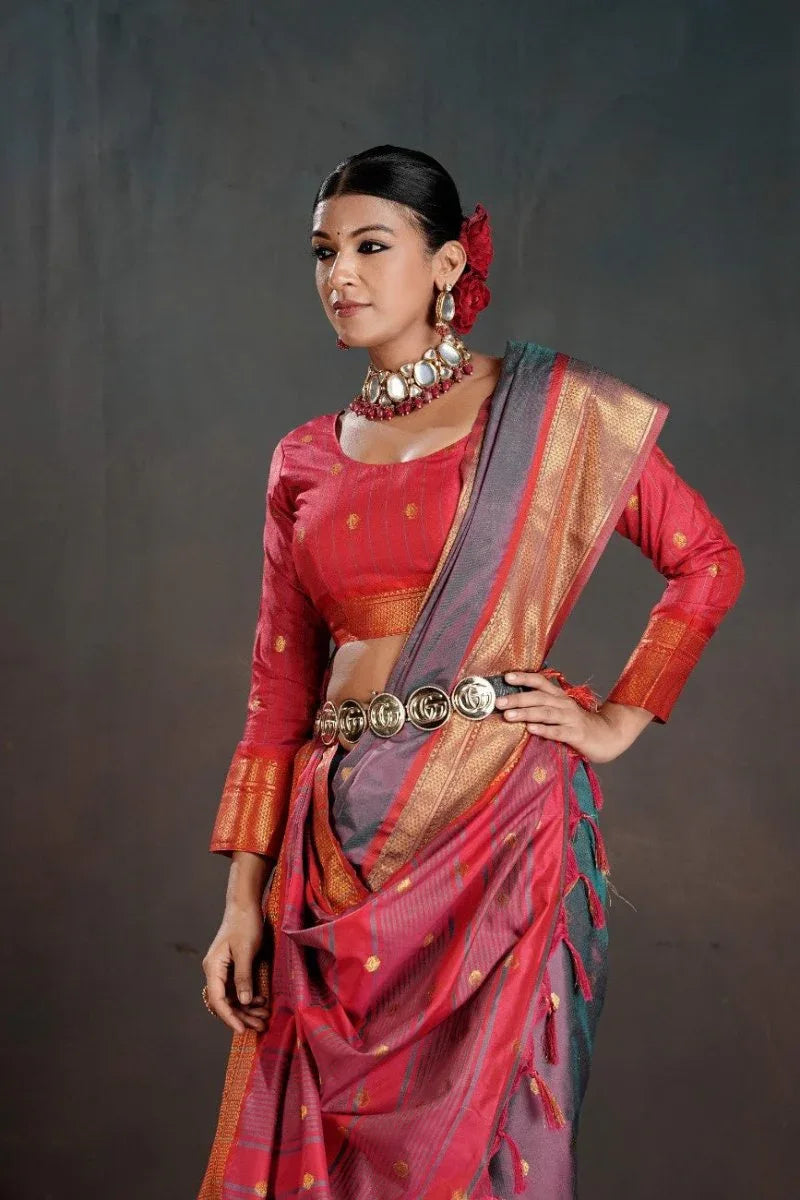 Soft Silk Chitt Pallue With Contrast Blouse Weaving Saree - EZBER