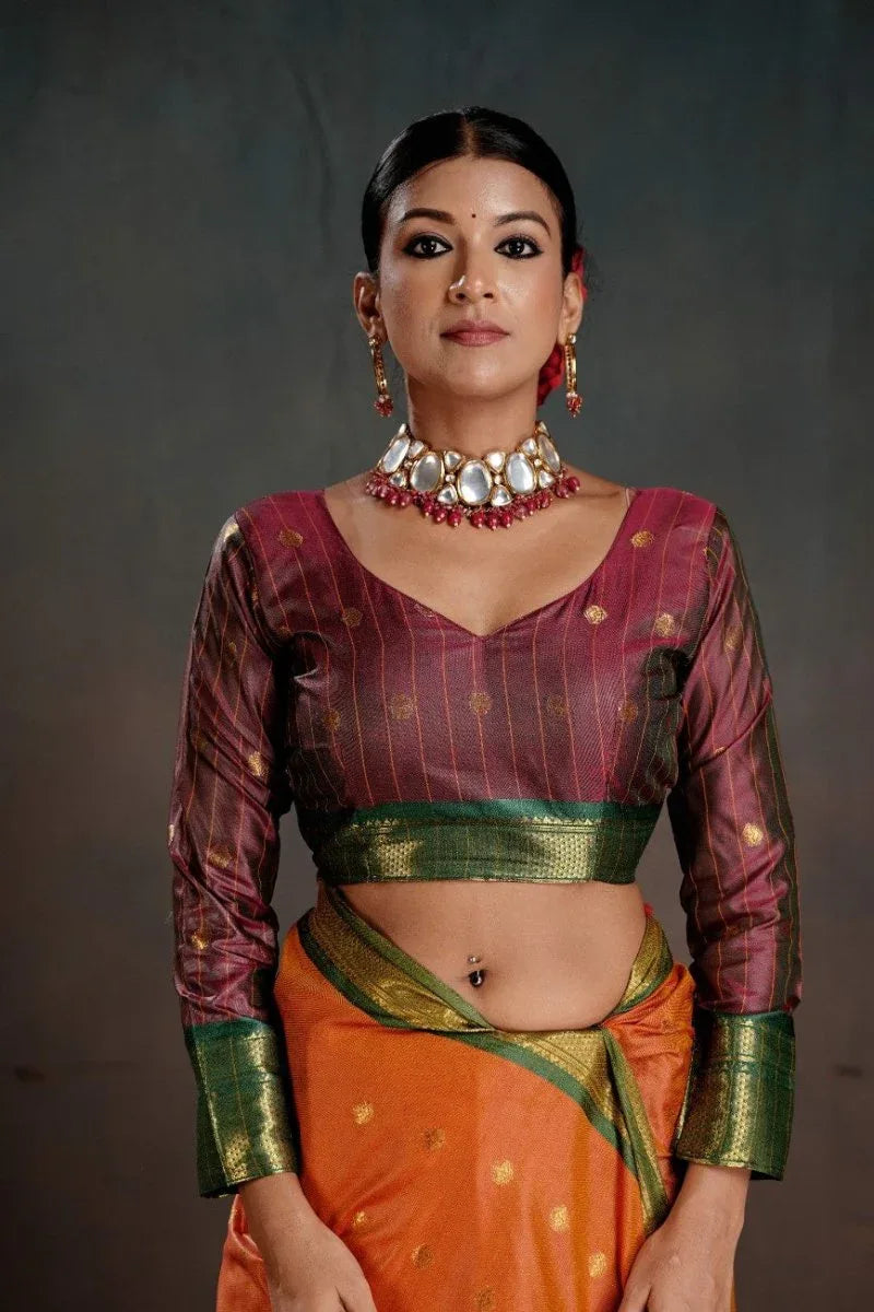 Soft Silk Chitt Pallue With Contrast Blouse Weaving Saree - EZBER