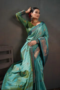 Soft Silk Chitt Pallue With Contrast Blouse Weaving Saree - EZBER