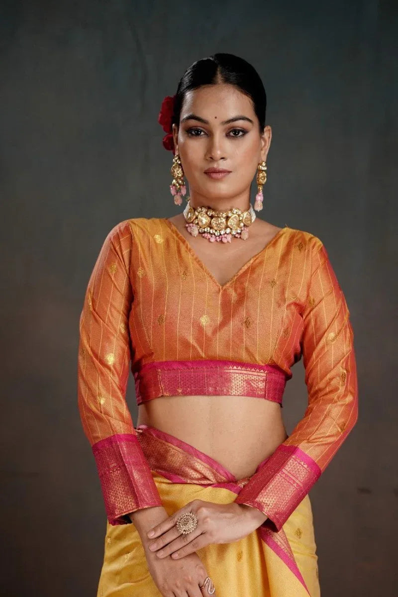 Soft Silk Chitt Pallue With Contrast Blouse Weaving Saree - EZBER