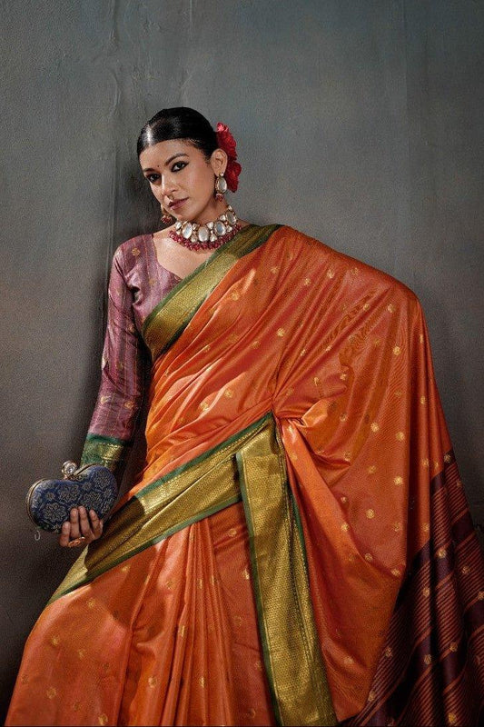 Soft Silk Chitt Pallue With Contrast Blouse Weaving Saree - EZBER