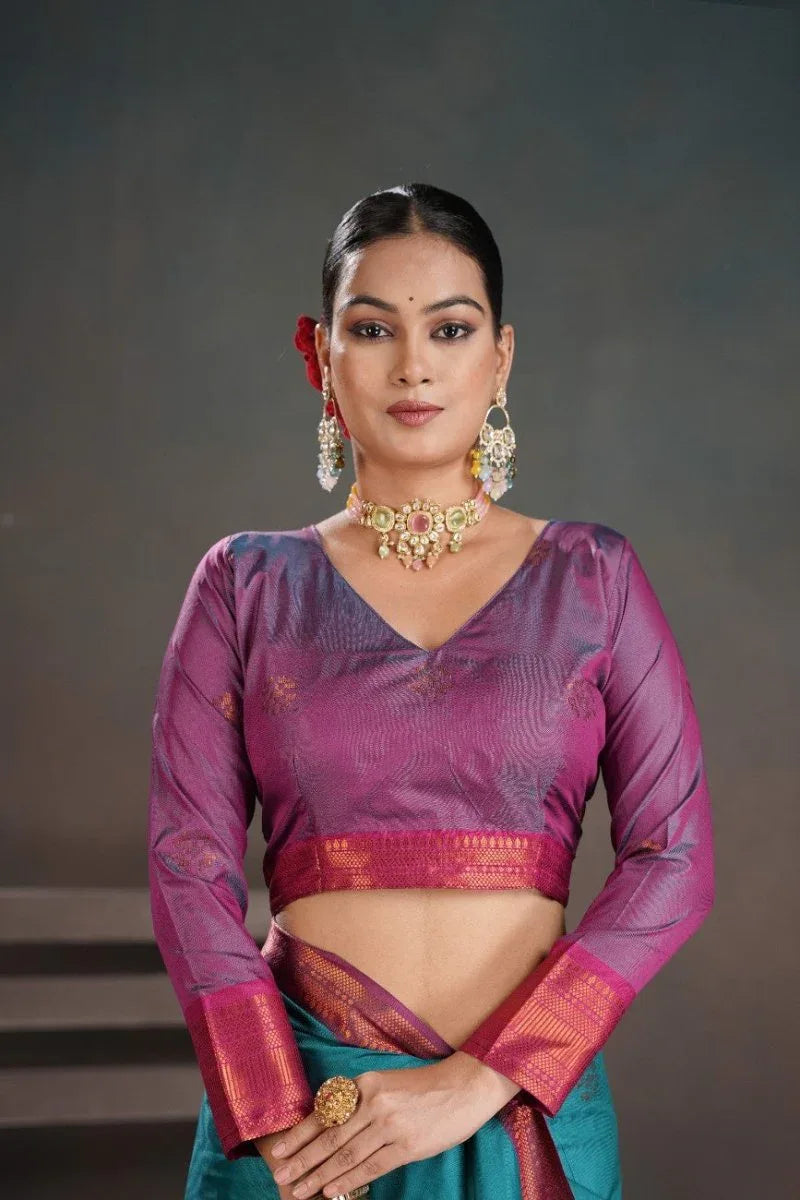 Soft Silk Chitt Pallue With Contrast Blouse Weaving Saree - EZBER