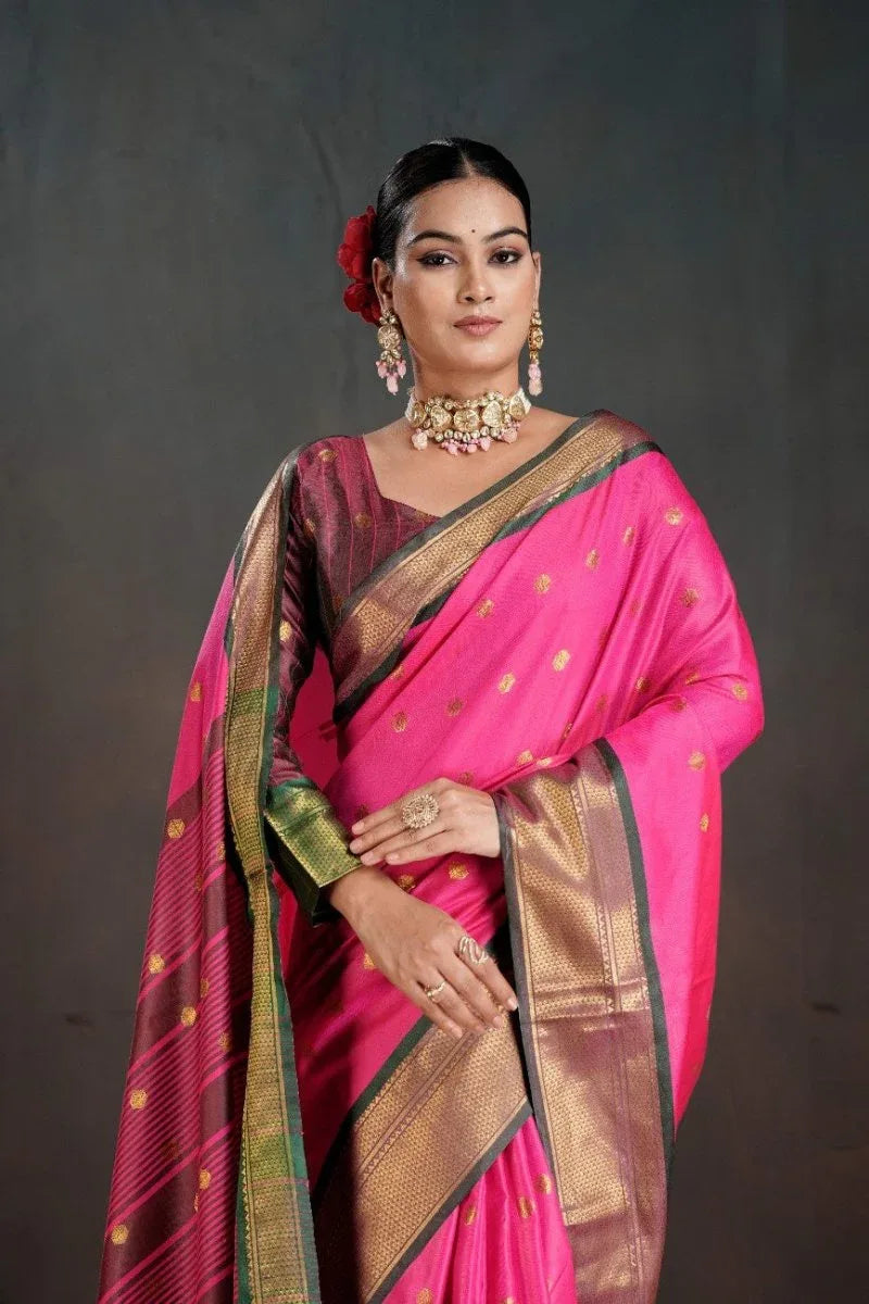 Soft Silk Chitt Pallue With Contrast Blouse Weaving Saree - EZBER