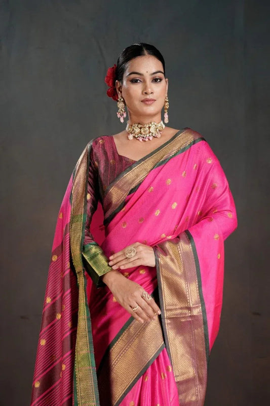 Soft Silk Chitt Pallue With Contrast Blouse Weaving Saree - EZBER