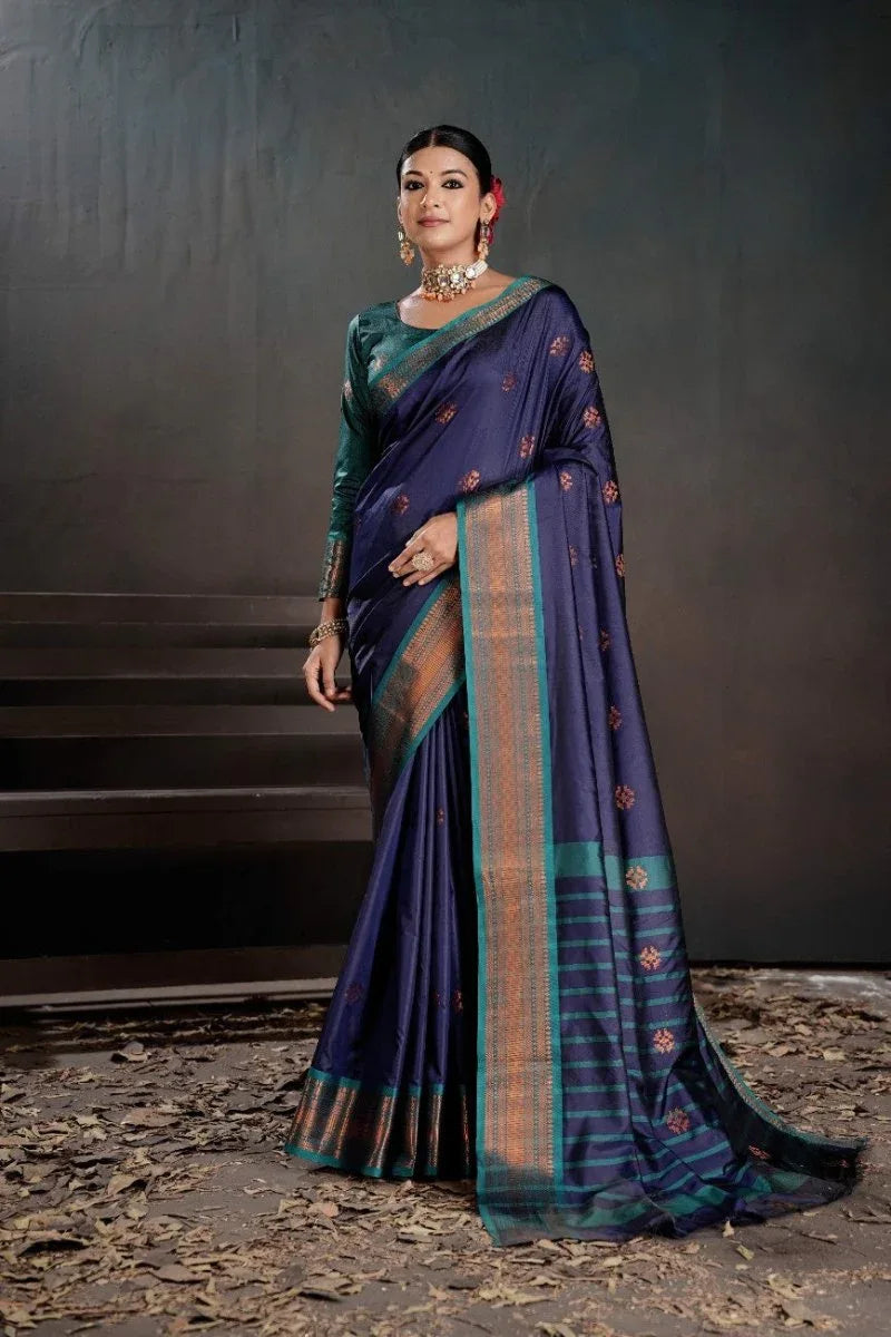 Soft Silk Chitt Pallue With Contrast Blouse Weaving Saree - EZBER