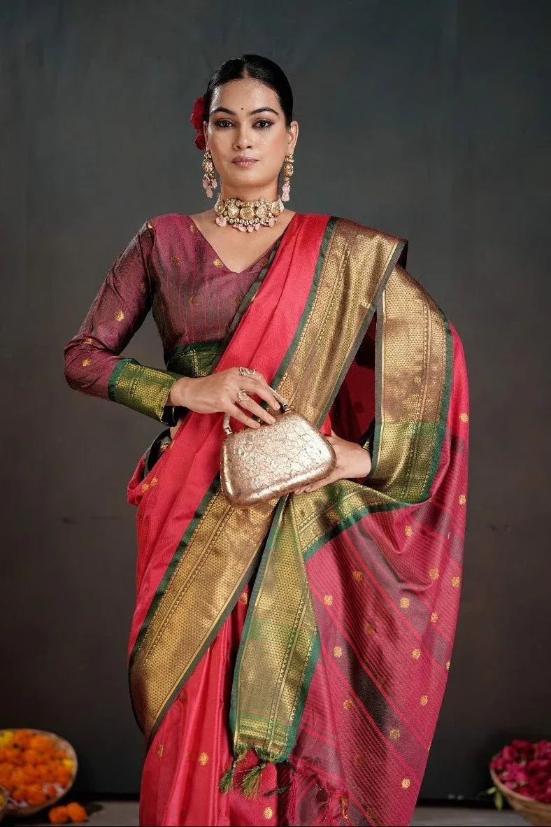 Soft Silk Chitt Pallue With Contrast Blouse Weaving Saree - EZBER