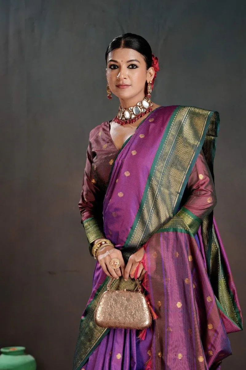 Soft Silk Chitt Pallue With Contrast Blouse Weaving Saree - EZBER