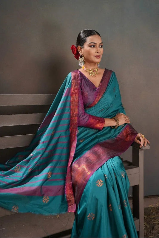 Soft Silk Chitt Pallue With Contrast Blouse Weaving Saree - EZBER