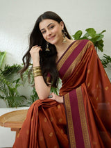 Soft Silk Rust Printed Saree | EZB GF02 SYRIL V1 33001