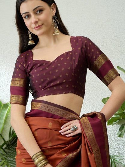 Soft Silk Rust Printed Saree | EZB GF02 SYRIL V1 33001 - EZBER