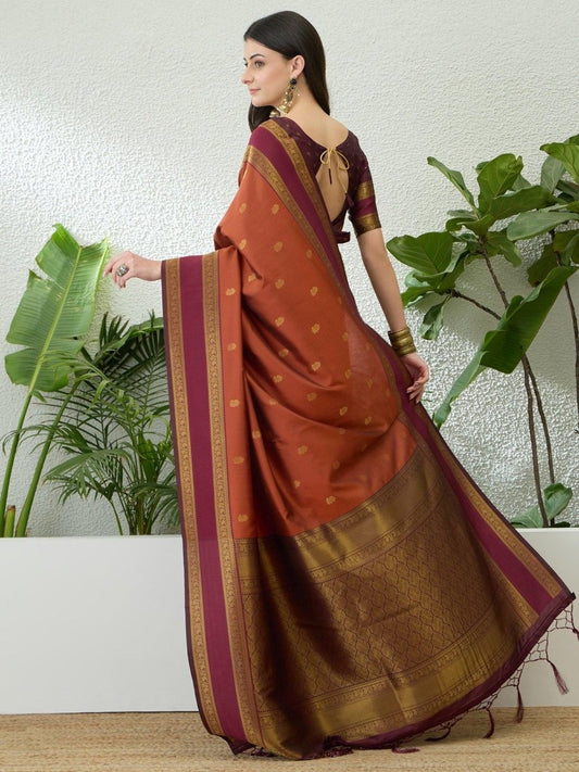 Soft Silk Rust Printed Saree | EZB GF02 SYRIL V1 33001 - EZBER