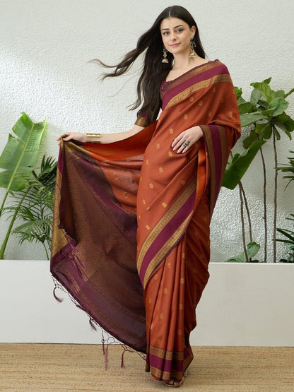 Soft Silk Rust Printed Saree | EZB GF02 SYRIL V1 33001 - EZBER