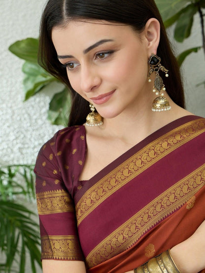 Soft Silk Rust Printed Saree | EZB GF02 SYRIL V1 33001 - EZBER